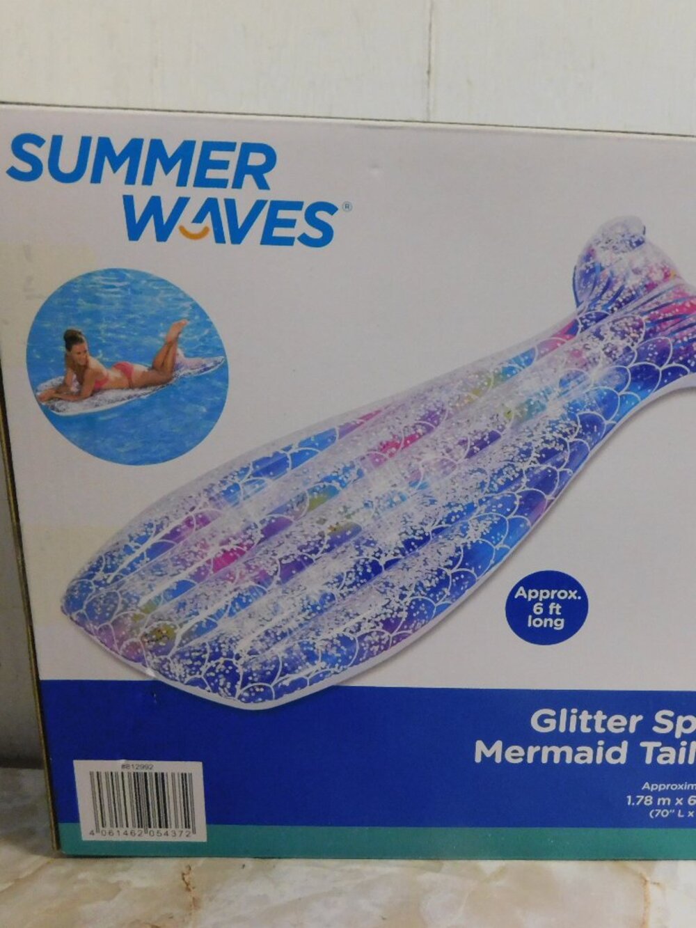 Glitter Sparkles Mermaid Tail Float NEW in Box 70 x 24 " Pool Beach